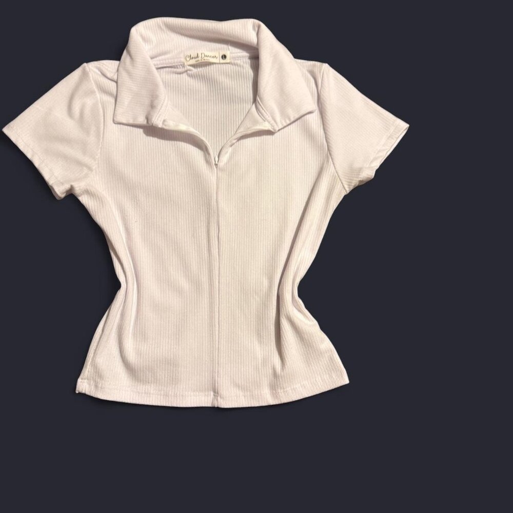 Women's White and Pink Crop-top